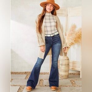 Flying Monkey High Rise Super Flare wide leg stretch jeans Retro Boho women’s 31